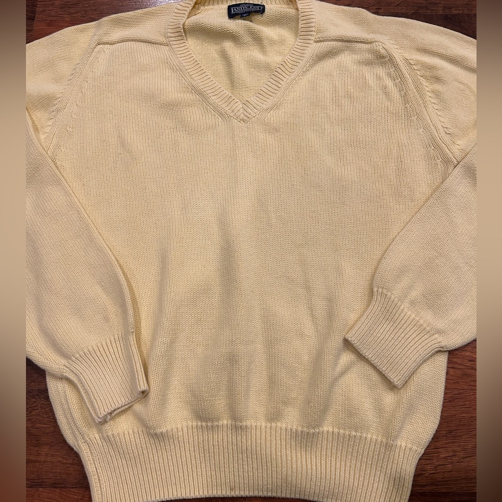 Lands End Butter Yellow 100% Cotton Sweater Men’s Medium or Women’s Large - Picture 5 of 7